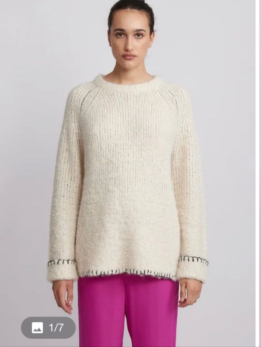 Racquel Allegra Alpaca Blend Hand Knit Whipstitch Pullover Chunky Sweater 3 L